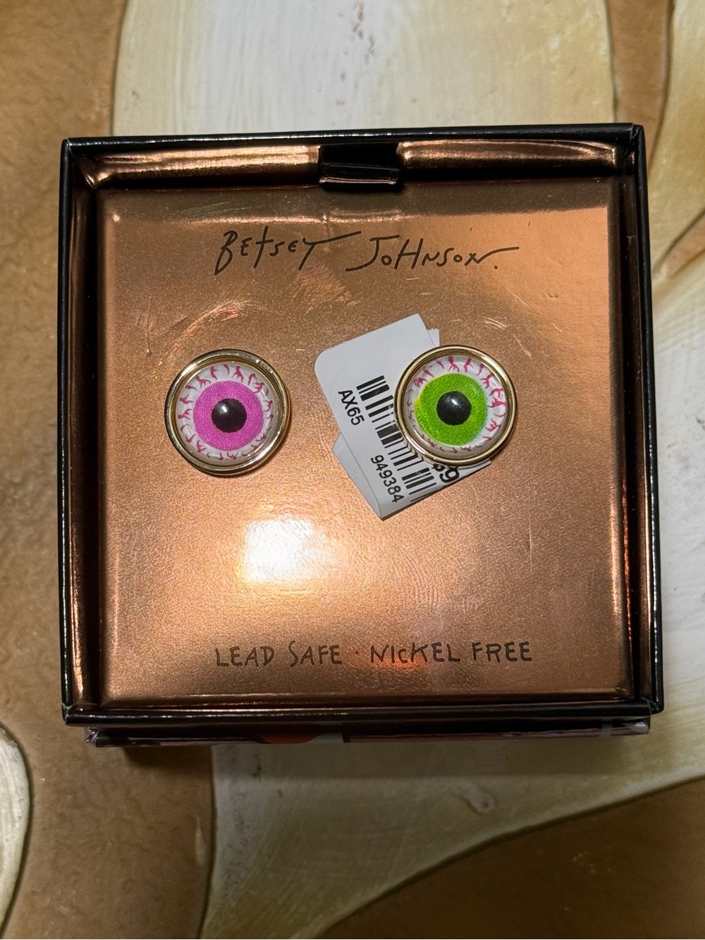 Betsey Johnson Halloween Neon Green & Pink Eyeball Stud Earrings